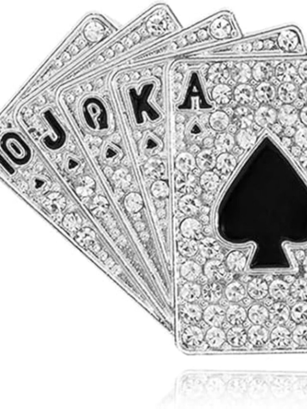 Poker Playing Cards Brooch Pin Silver with Lots of Rhinestones Bling New - Picture 2 of 4